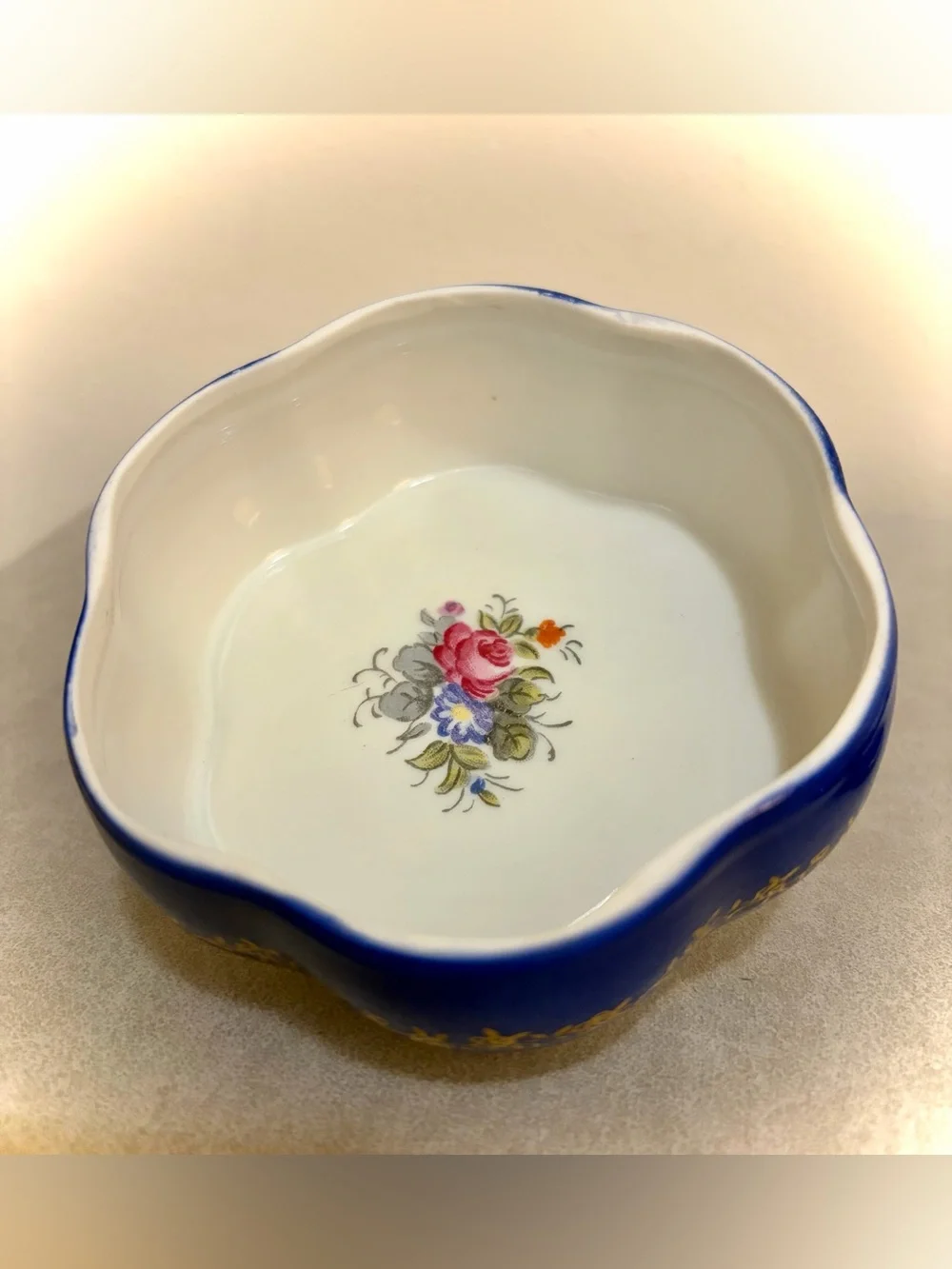RS Prussia Reproduction Trinket Box Victorian Lovers Blue Gold Porcelain